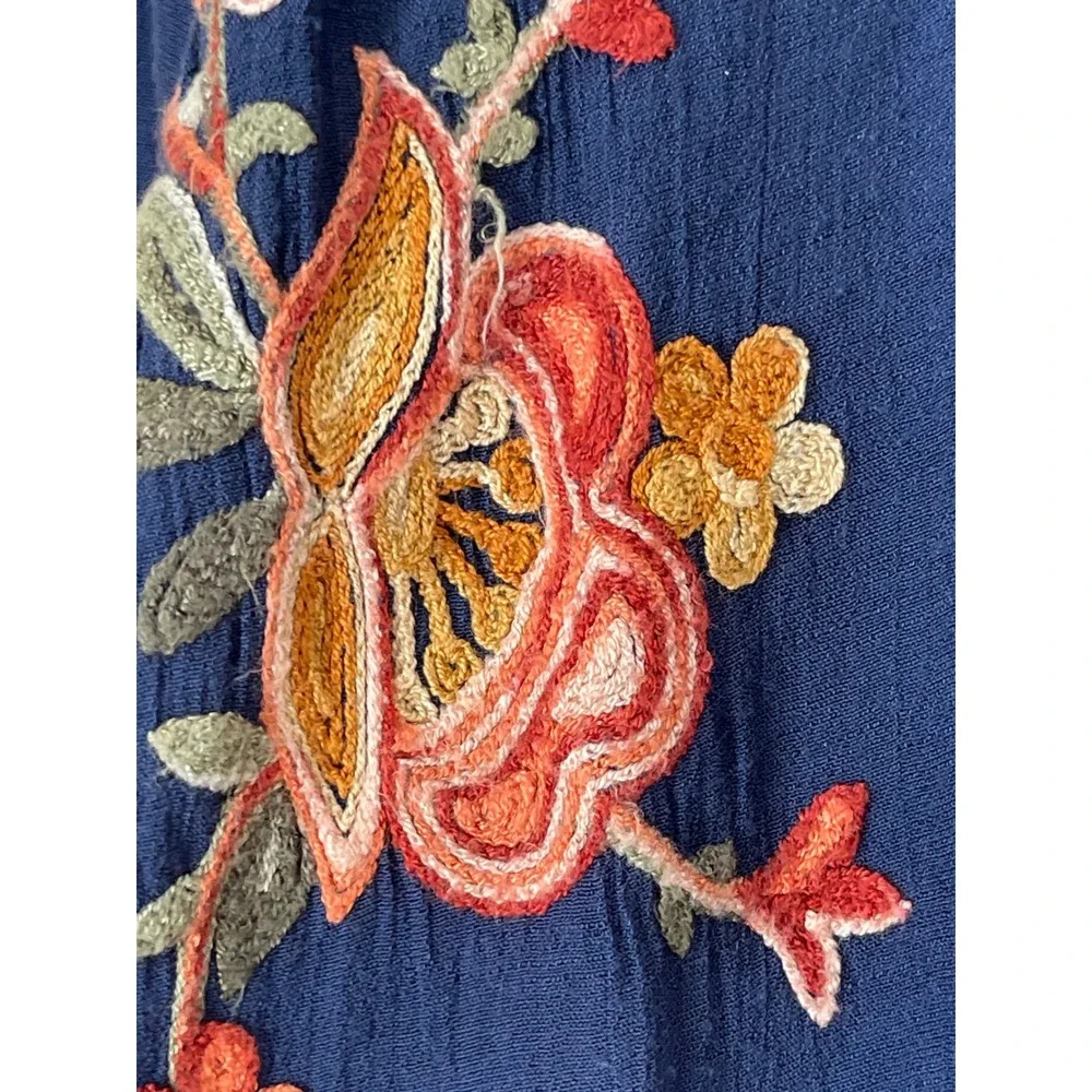 Fig and Flower Women Blue Embroidered Floral Peasant Blouse XL Long Sleeve Boho - Picture 5 of 16